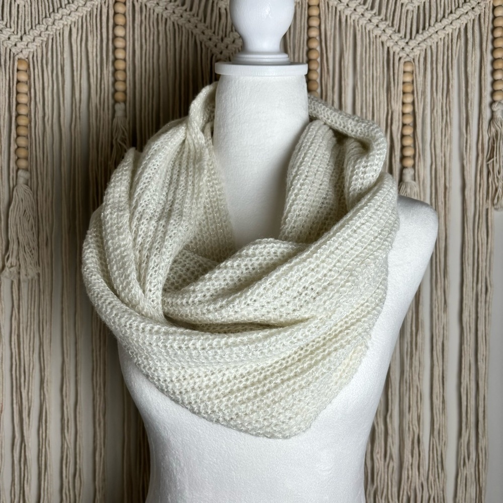 Knit Infinity Scarf - Cream with Metallic Accent - Picture 5 of 7